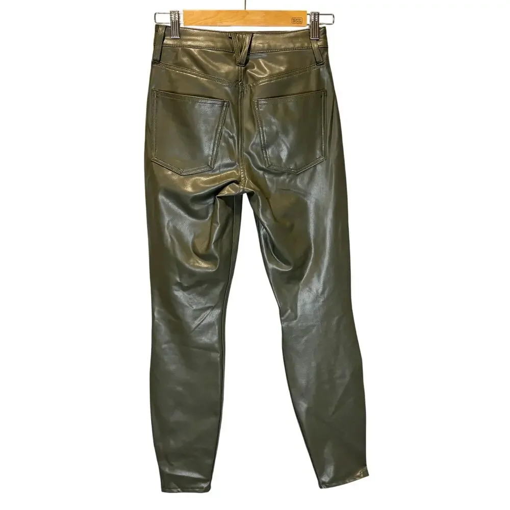 Veronica Beard Debbie Ankle Skinny Olive Faux-Leather Pant - size 24